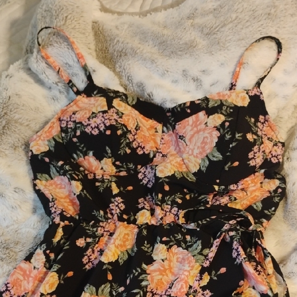 Lily Rose Black and Peach Floral High Low Dress